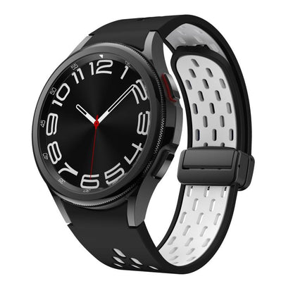 For Samsung Galaxy Watch 4 / 5 / 6 Kalebol Two-color Mesh Magnetic Black Buckle Silicone Strap(Black White) by Kalebol
