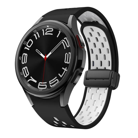 For Samsung Galaxy Watch 4 / 5 / 6 Kalebol Two-color Mesh Magnetic Black Buckle Silicone Strap(Black White) by Kalebol