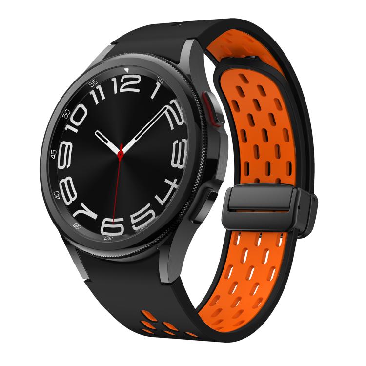 For Samsung Galaxy Watch 4 / 5 / 6 Kalebol Two-color Mesh Magnetic Black Buckle Silicone Strap(Black Orange) by Kalebol