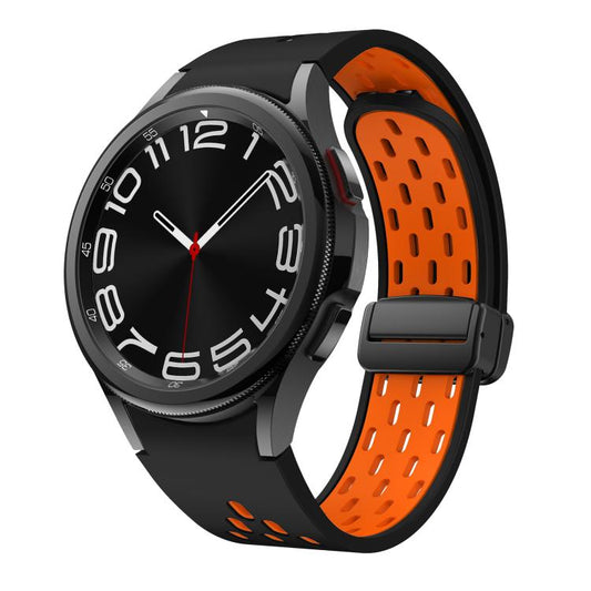 For Samsung Galaxy Watch 4 / 5 / 6 Kalebol Two-color Mesh Magnetic Black Buckle Silicone Strap(Black Orange) by Kalebol