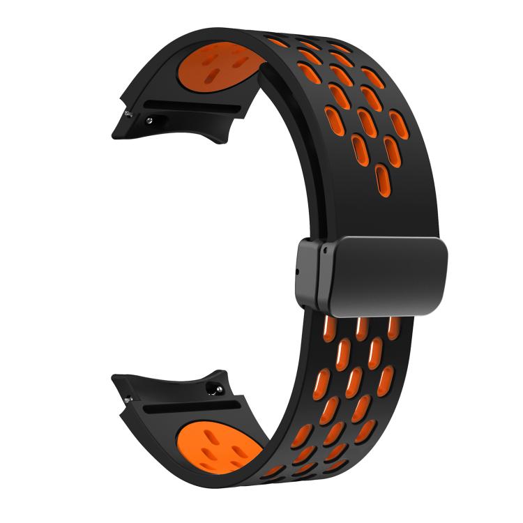 For Samsung Galaxy Watch 4 / 5 / 6 Kalebol Two-color Mesh Magnetic Black Buckle Silicone Strap(Black Orange) by Kalebol