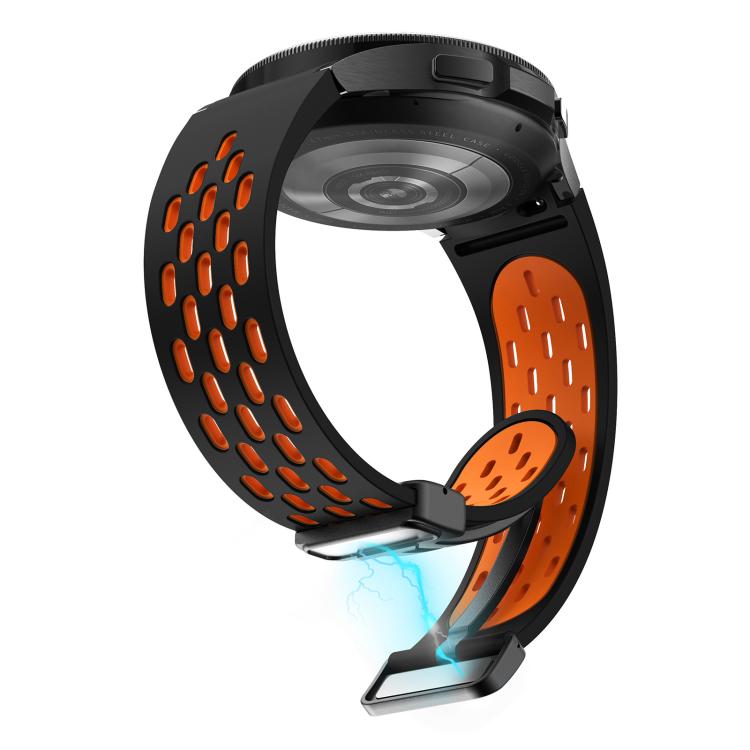 For Samsung Galaxy Watch 4 / 5 / 6 Kalebol Two-color Mesh Magnetic Black Buckle Silicone Strap(Black Orange) by Kalebol