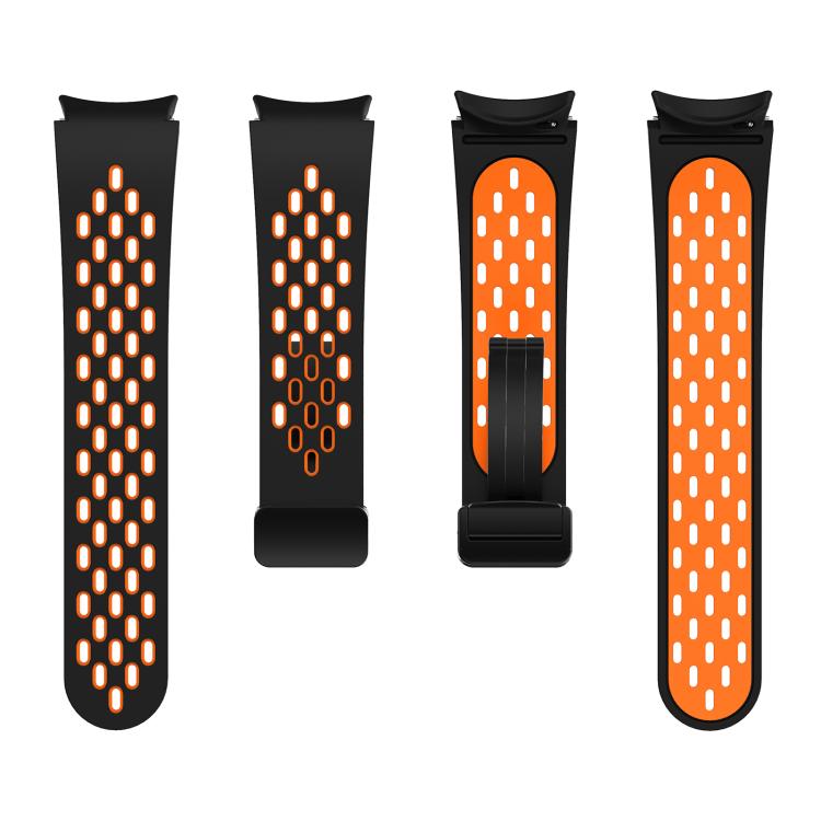 For Samsung Galaxy Watch 4 / 5 / 6 Kalebol Two-color Mesh Magnetic Black Buckle Silicone Strap(Black Orange) by Kalebol