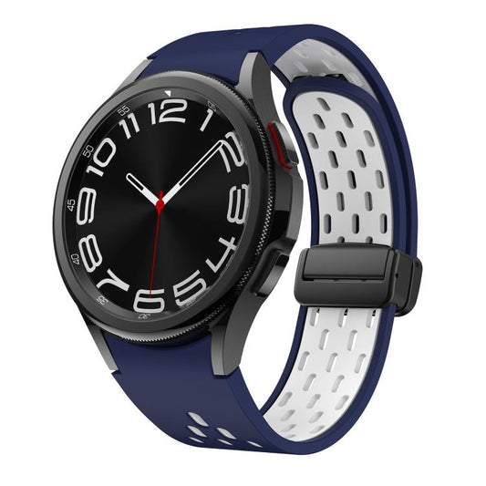 For Samsung Galaxy Watch 4 / 5 / 6 Kalebol Two-color Mesh Magnetic Black Buckle Silicone Strap(Midnight Blue White) by Kalebol