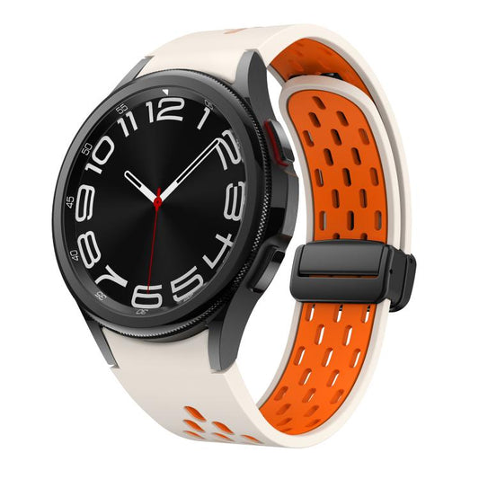 For Samsung Galaxy Watch 4 / 5 / 6 Kalebol Two-color Mesh Magnetic Black Buckle Silicone Strap(Starlight Orange) by Kalebol