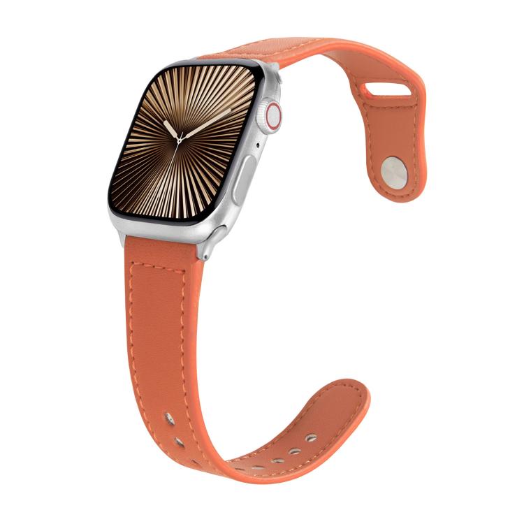 For Apple Watch 46mm / 49mm / 45mm / 44mm Kalebol Large Stud Buckle Leather Watch Band(Orange) by Kalebol