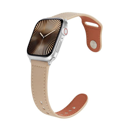 For Apple Watch 46mm / 49mm / 45mm / 44mm Kalebol Large Stud Buckle Leather Watch Band(Apricot) by Kalebol