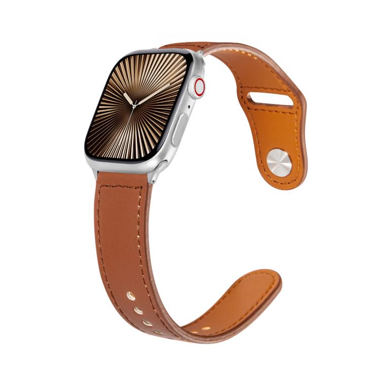 For Apple Watch 46mm / 49mm / 45mm / 44mm Kalebol Large Stud Buckle Leather Watch Band(Brown) by Kalebol