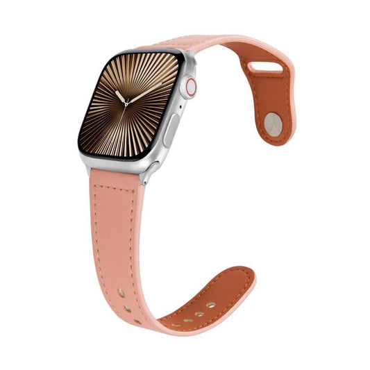 For Apple Watch 42mm / 41mm / 40mm / 38mm Kalebol Large Stud Buckle Leather Watch Band(Pink) by Kalebol