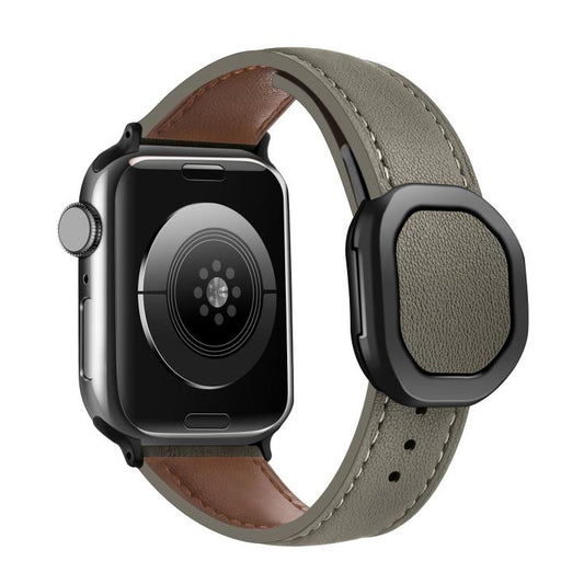 For Apple Watch 46mm / 49mm / 45mm / 44mm Kalebol Magnetic Fold Genuine Buckle Leather Watch Band(Grey Brown) by Kalebol