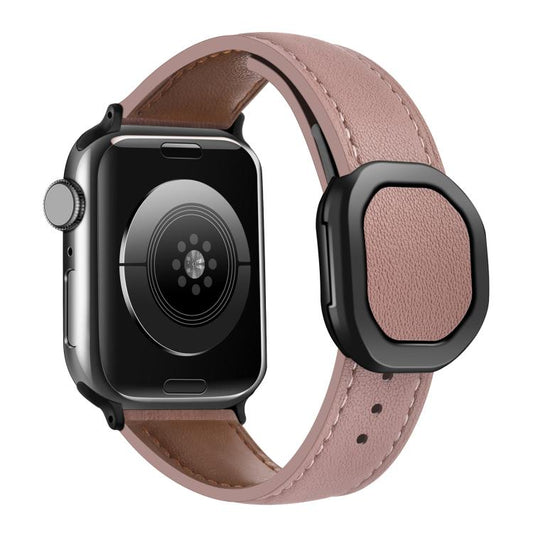 For Apple Watch 46mm / 49mm / 45mm / 44mm Kalebol Magnetic Fold Genuine Buckle Leather Watch Band(Bean Paste) by Kalebol