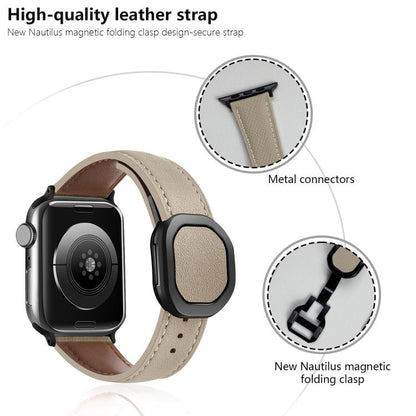 For Apple Watch 42mm / 41mm / 40mm / 38mm Kalebol Magnetic Fold Genuine Buckle Leather Watch Band(Beige) by Kalebol