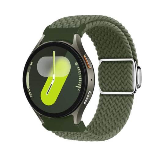 For Samsung Galaxy Watch 5 Pro / 6 / 7 Kalebol Button Braided Loop Magnetic Buckle Watch Band(Dark Olive Green) by Kalebol
