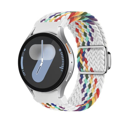 For Samsung Galaxy Watch 5 Pro / 6 / 7 Kalebol Button Braided Loop Magnetic Buckle Watch Band(White Rainbow) by Kalebol