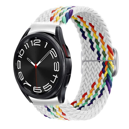 For Samsung Galaxy Watch 7 / 6 / 5 / 4 Kalebol Eight Buckle Nylon Braided Watch Band(White Rainbow) by Kalebol