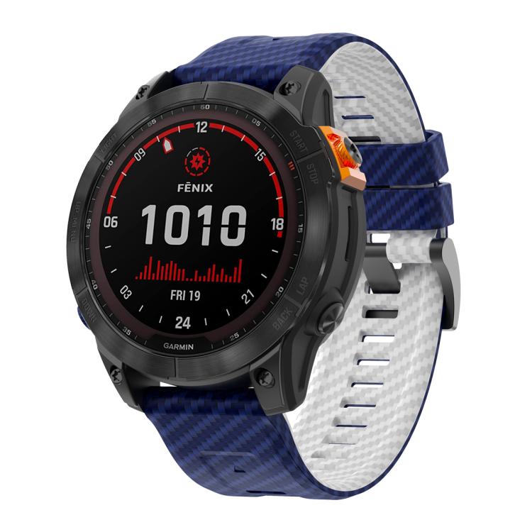 For Garmin Fenix 7 22mm Kalebol Two Color Carbon Fiber Print Silicone Watch Band(Royal Blue White) by Kalebol
