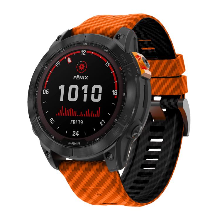For Garmin Fenix 7 22mm Kalebol Two Color Carbon Fiber Print Silicone Watch Band(Orange Black) by Kalebol