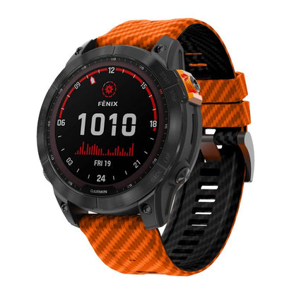 For Garmin Fenix 7 22mm Kalebol Two Color Carbon Fiber Print Silicone Watch Band(Orange Black) by Kalebol