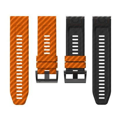 For Garmin Fenix 7 22mm Kalebol Two Color Carbon Fiber Print Silicone Watch Band(Orange Black) by Kalebol