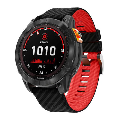 For Garmin Fenix 7 22mm Kalebol Two Color Carbon Fiber Print Silicone Watch Band(Black Red) by Kalebol