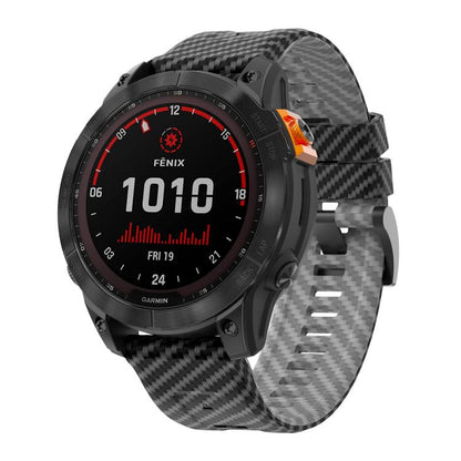 For Garmin Fenix 7 22mm Kalebol Two Color Carbon Fiber Print Silicone Watch Band(Black Grey) by Kalebol
