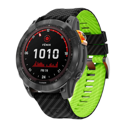 For Garmin Fenix 7 22mm Kalebol Two Color Carbon Fiber Print Silicone Watch Band(Black Lime) by Kalebol