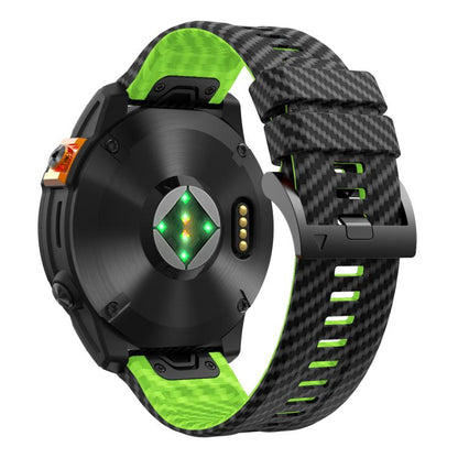 For Garmin Fenix 7 22mm Kalebol Two Color Carbon Fiber Print Silicone Watch Band(Black Lime) by Kalebol