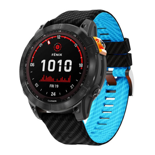 For Garmin Fenix 7 22mm Kalebol Two Color Carbon Fiber Print Silicone Watch Band(Black Sky Blue) by Kalebol