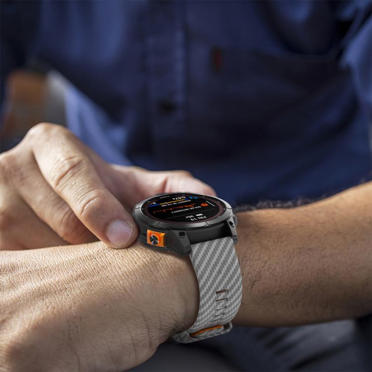 For Garmin Fenix 7 22mm Kalebol Two Color Carbon Fiber Print Silicone Watch Band(Grey Orange) by Kalebol