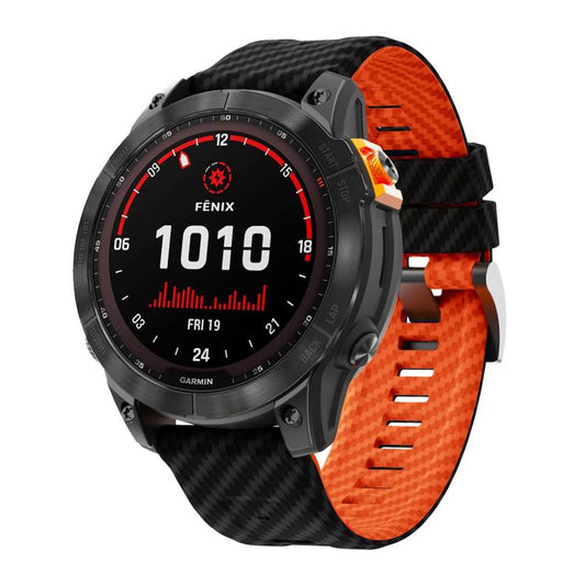For Garmin Fenix 7X 26mm Kalebol Two Color Carbon Fiber Print Silicone Watch Band(Black Orange) by Kalebol