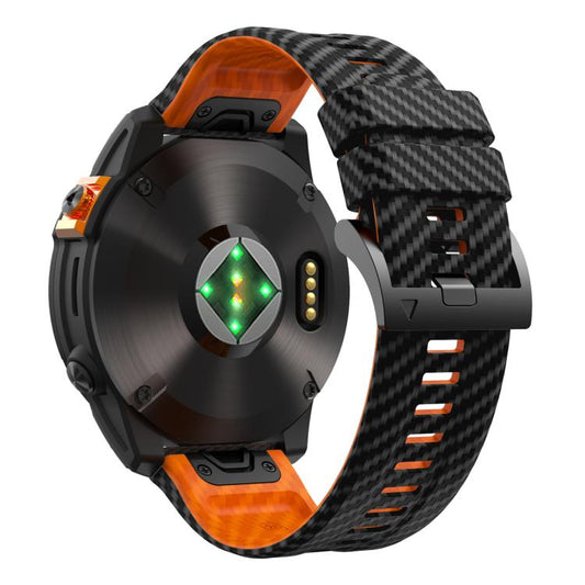 For Garmin Fenix 7X 26mm Kalebol Two Color Carbon Fiber Print Silicone Watch Band(Black Orange) by Kalebol