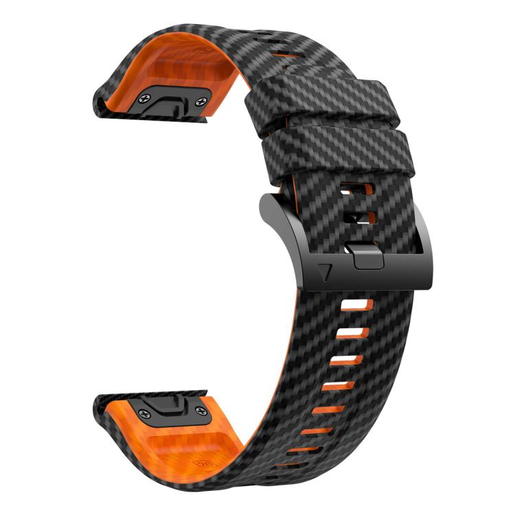 For Garmin Fenix 7X 26mm Kalebol Two Color Carbon Fiber Print Silicone Watch Band(Black Orange) by Kalebol