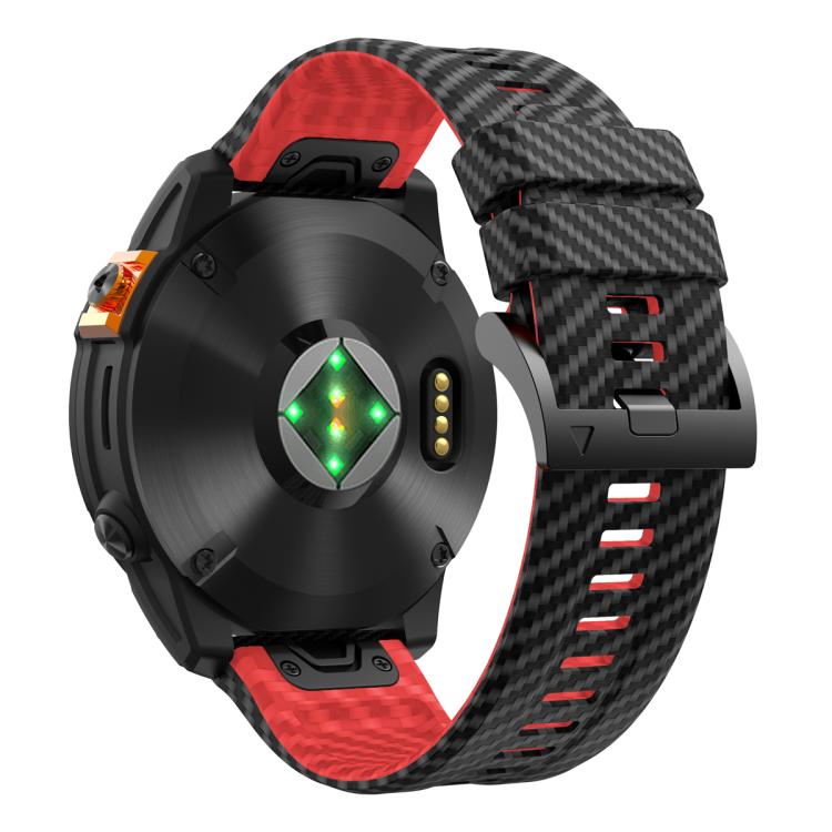For Garmin Fenix 7X 26mm Kalebol Two Color Carbon Fiber Print Silicone Watch Band(Black Red) by Kalebol