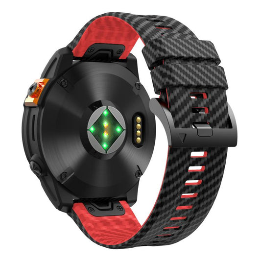 For Garmin Fenix 7X 26mm Kalebol Two Color Carbon Fiber Print Silicone Watch Band(Black Red) by Kalebol