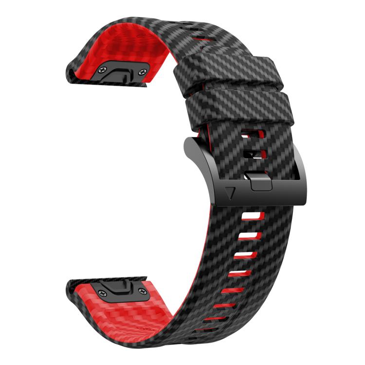 For Garmin Fenix 7X 26mm Kalebol Two Color Carbon Fiber Print Silicone Watch Band(Black Red) by Kalebol