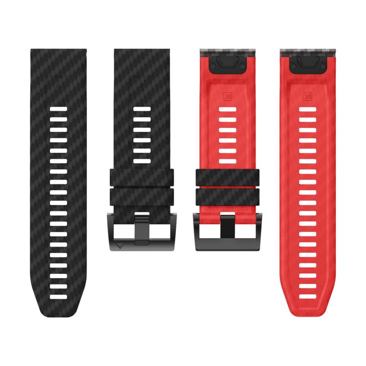 For Garmin Fenix 7X 26mm Kalebol Two Color Carbon Fiber Print Silicone Watch Band(Black Red) by Kalebol