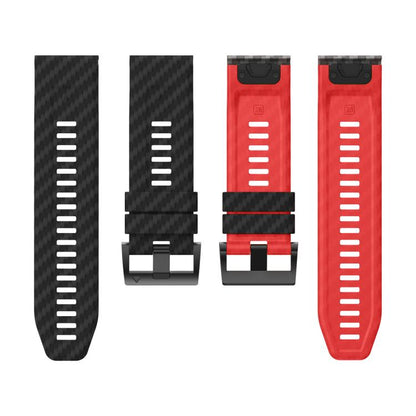For Garmin Fenix 7X 26mm Kalebol Two Color Carbon Fiber Print Silicone Watch Band(Black Red) by Kalebol