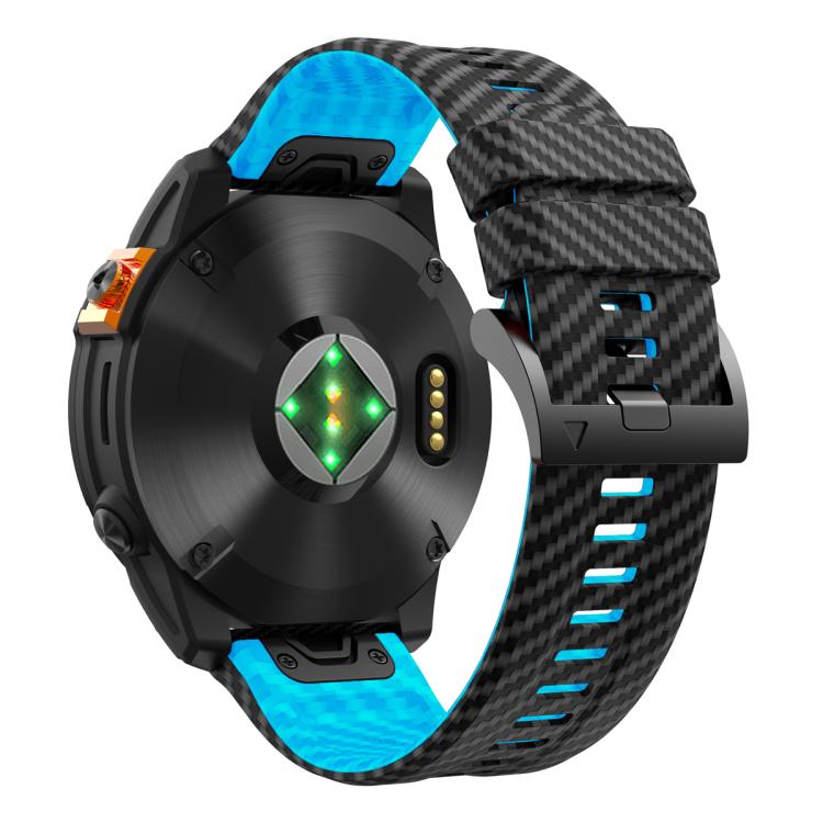 For Garmin Fenix 7X 26mm Kalebol Two Color Carbon Fiber Print Silicone Watch Band(Black Sky Blue) by Kalebol