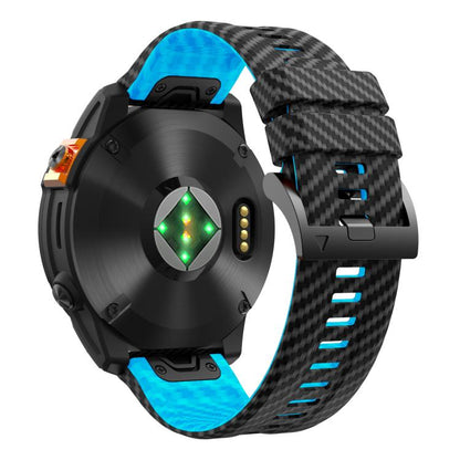 For Garmin Fenix 7X 26mm Kalebol Two Color Carbon Fiber Print Silicone Watch Band(Black Sky Blue) by Kalebol