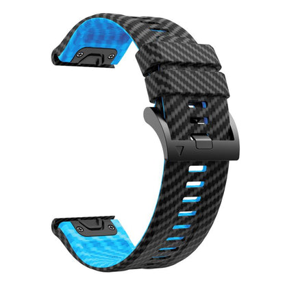 For Garmin Fenix 7X 26mm Kalebol Two Color Carbon Fiber Print Silicone Watch Band(Black Sky Blue) by Kalebol