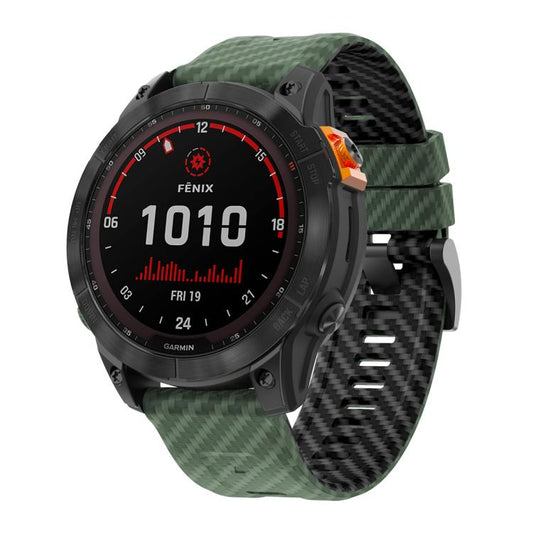 For Garmin Fenix 7X 26mm Kalebol Two Color Carbon Fiber Print Silicone Watch Band(Army Green Black) by Kalebol