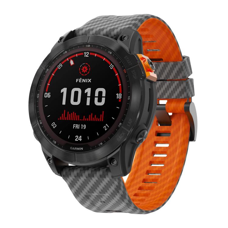 For Garmin Fenix 7X 26mm Kalebol Two Color Carbon Fiber Print Silicone Watch Band(Grey Orange) by Kalebol