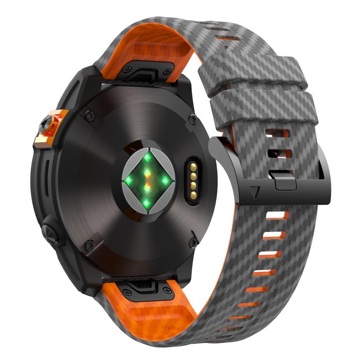 For Garmin Fenix 7X 26mm Kalebol Two Color Carbon Fiber Print Silicone Watch Band(Grey Orange) by Kalebol