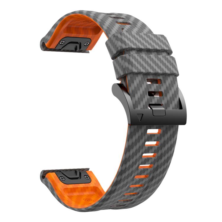 For Garmin Fenix 7X 26mm Kalebol Two Color Carbon Fiber Print Silicone Watch Band(Grey Orange) by Kalebol