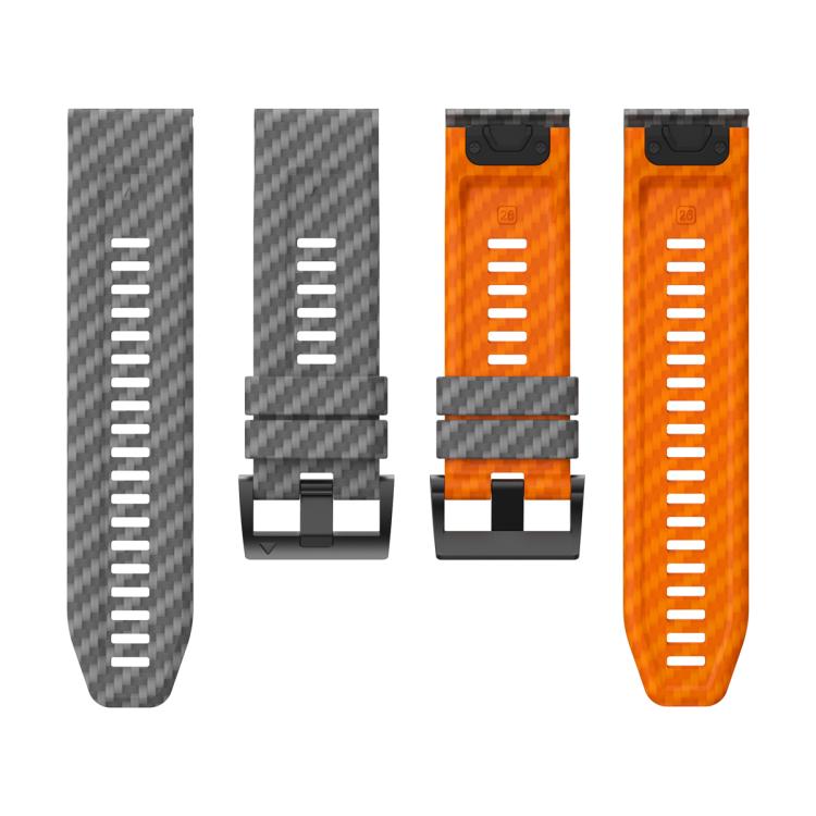 For Garmin Fenix 7X 26mm Kalebol Two Color Carbon Fiber Print Silicone Watch Band(Grey Orange) by Kalebol