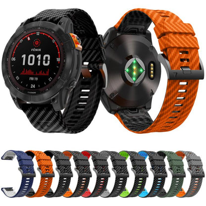 For Garmin Fenix 7X 26mm Kalebol Two Color Carbon Fiber Print Silicone Watch Band(Black) by Kalebol