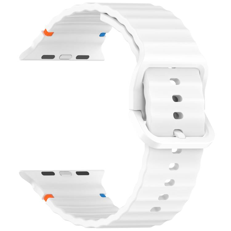 For Apple Watch 46mm / 49mm / 45mm / 44mm Kalebol Wavy Grain Stitched Silicone Watch Band(White) by Kalebol
