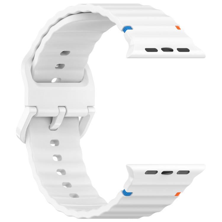 For Apple Watch 46mm / 49mm / 45mm / 44mm Kalebol Wavy Grain Stitched Silicone Watch Band(White) by Kalebol