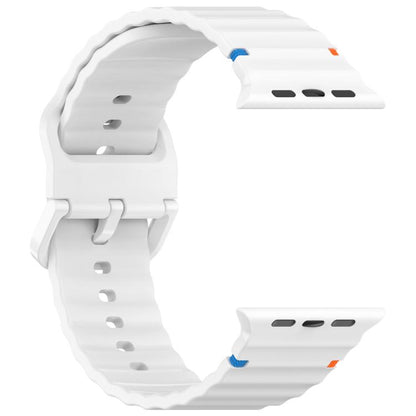 For Apple Watch 46mm / 49mm / 45mm / 44mm Kalebol Wavy Grain Stitched Silicone Watch Band(White) by Kalebol