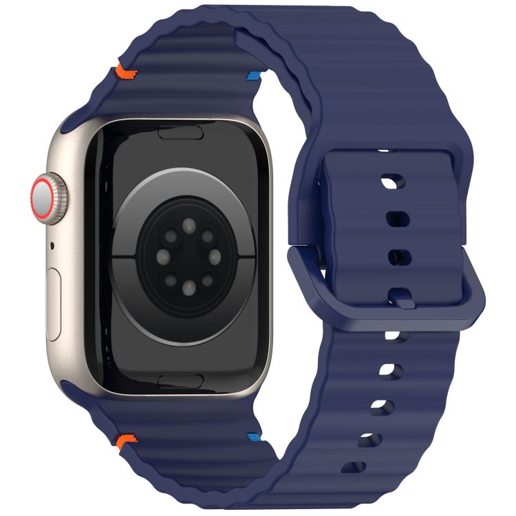 For Apple Watch 46mm / 49mm / 45mm / 44mm Kalebol Wavy Grain Stitched Silicone Watch Band(Navy Blue) by Kalebol